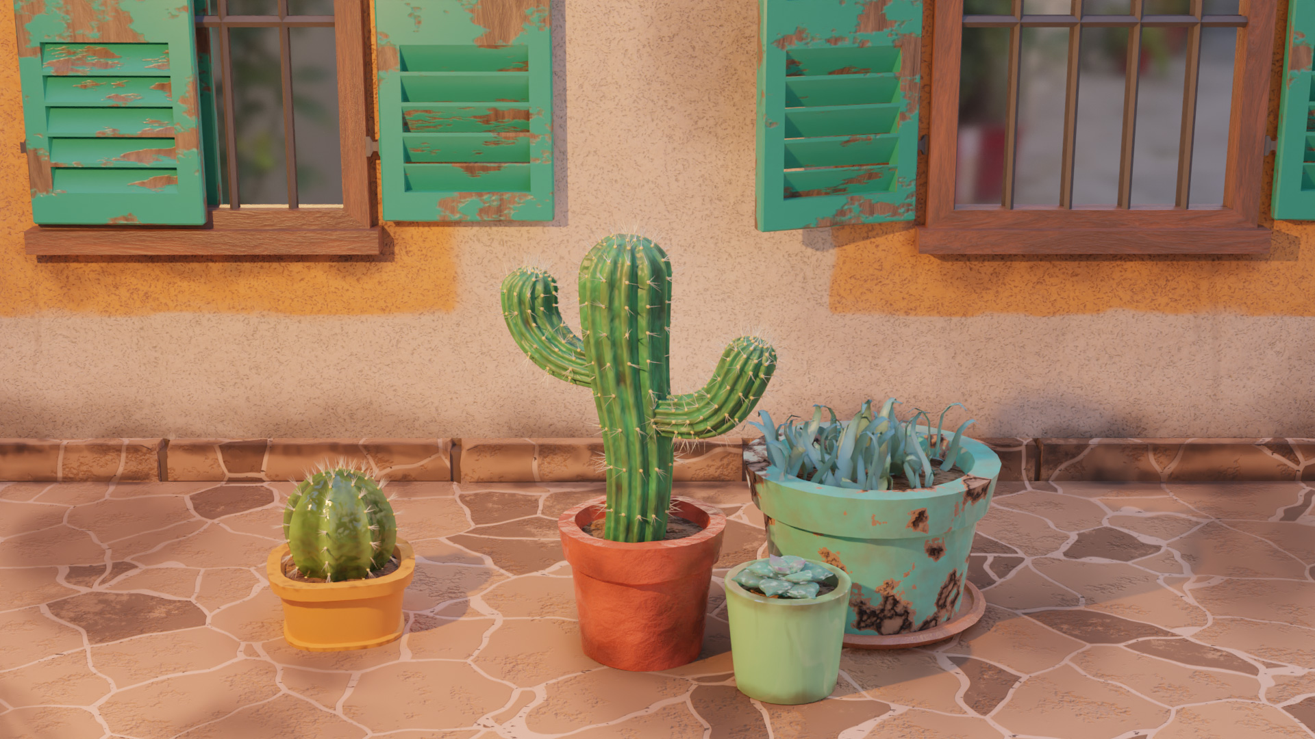 Mediterranean scene with cacti