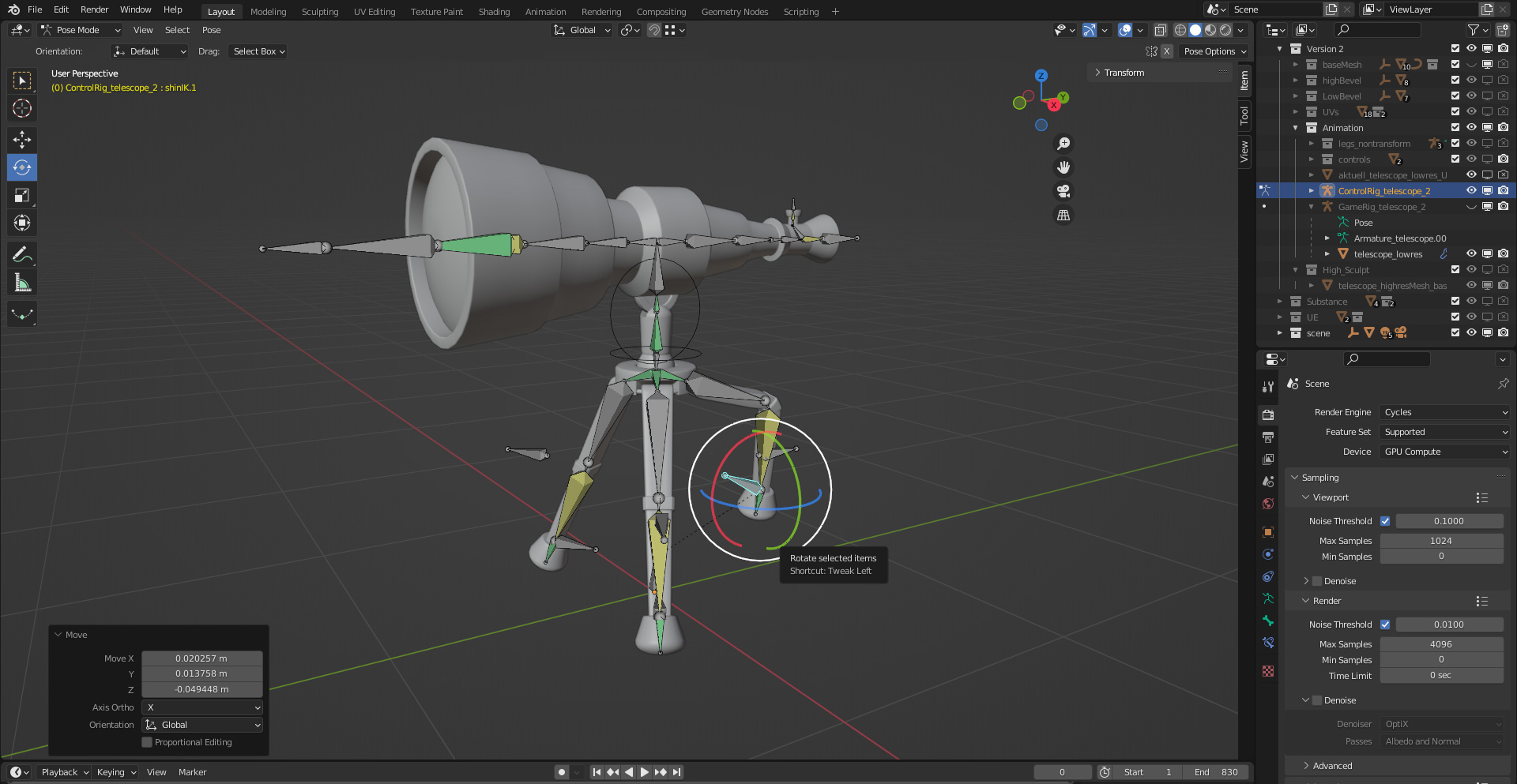 Screenshot: Rigging in Blender