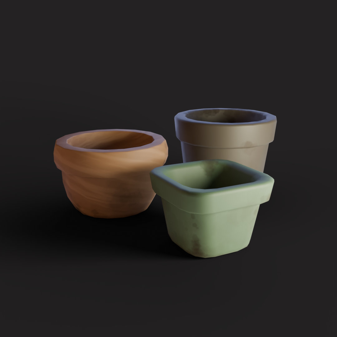 Three different flower pots for planting