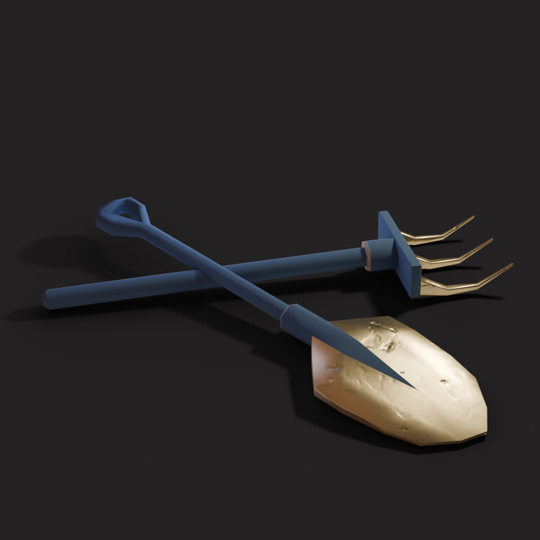 Garden shovel and rake