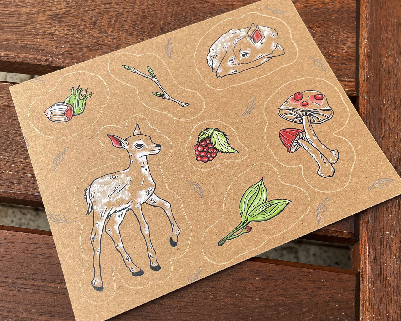 Photo: Printed deer & forest plants sticker