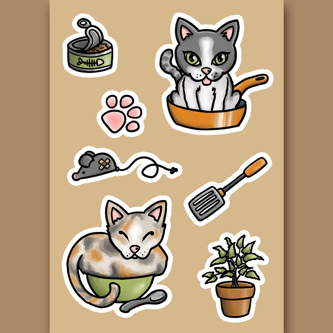 Kitchen cats sticker digital design